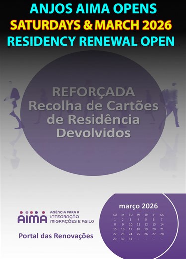 Anjos Aima Opens Saturday & March 2026 Residency Permit Renewal Open 😍 AIMA Lisbon II Opens on Saturdays Anjos Store will now open on Saturdays for residents to collect returned cards. Only citizens notified by email can collect. Residency Permit Renewal Open Renewal Portal is now open for permits expiring in March 2026. Renew on time to avoid delays. | Routine of Europe