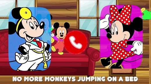 Five Little Baby Mickey Mouse Jumping on the Bed and Crying