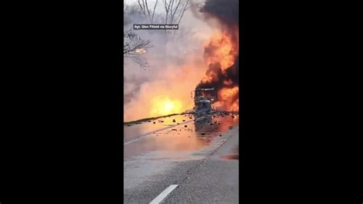 Inferno rages after truck explodes on highway