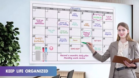 Magnetic-Receptive Dry Erase Monthly Extra Large White Board Calendar for Wall 38x50, Big Whiteboard Calendar with Iron Sheet Backing-Works with Magnetic Markers Eraser, Giant Blank Poster with Square