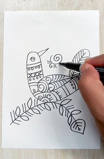 Simple Bird Line Art Drawing | Easy Tribal Bird Design for Beginners