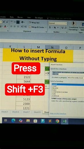 ✅ Excel Tricks 🔥 insert Formula without Typing। #excel #exceltricks #excelformula #shortcuts #shorts