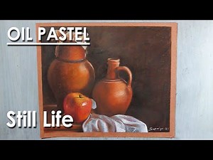 Realistic Oil Pastel Still Life : Pots and Fruit | steps to follow