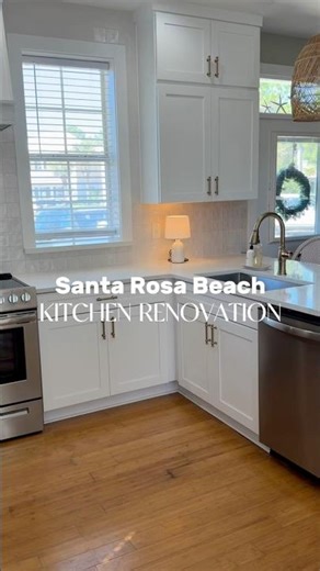 30A Rental Home Kitchen update - Shaker Cabinets L-Shaped with Quartz countertops #customcabinets