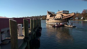The Shipyard hauled MAYFLOWER II out of the water on November 18. The ship is at the beginning of a 30-month restoration at Mystic Seaport. | Mystic Seaport Museum