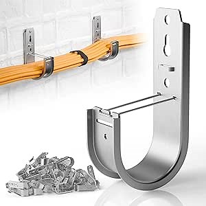 50 Pack Wall Mount J Hook with Retainer Clip,Galvanized Steel J Hooks for Cable Management,J-Hook for Hanging Cable & Wire Support Ceiling Mount to Ceilings Beams - 2 Inch