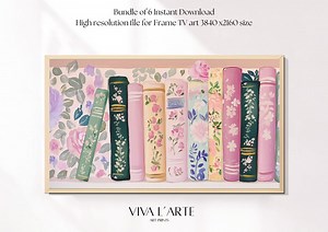 Pastel Book Stack Frame Tv Art, Cute Spring Samsung Frame TV Art, Whimsical Bookshelf Art, March Floral Art for Frame TV, Digital Download - Etsy