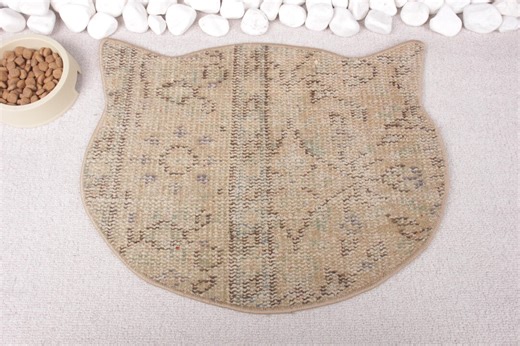 Rug Pet Supplies, Cat Mat, Custom Rug Peds, Beige Pad, Rug Pad, Cat Bowl Stand Mat, Organic Cat Mat, Washable Vintage Rug Cat Pad, - Etsy