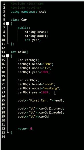 Classes and Objects Car Program In C++ | #shorts #shortvideo #short #viral #cpp #code #coding