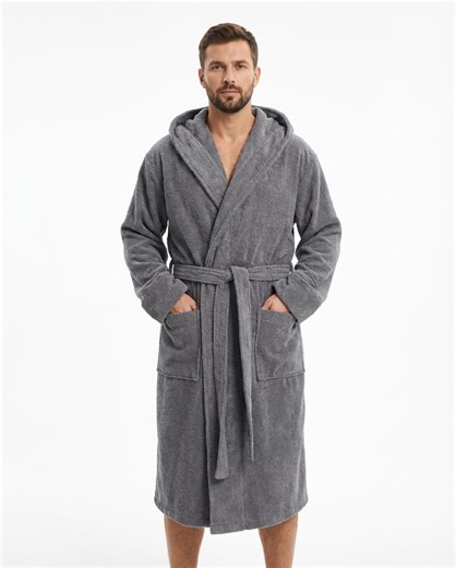 Men’s Hooded Cotton Bathrobe, Premium Turkish Terry Robe With Belt & Pockets, Dark Gray Absorbent Spa Robe, 100% Cotton Loungewear for Men - Etsy