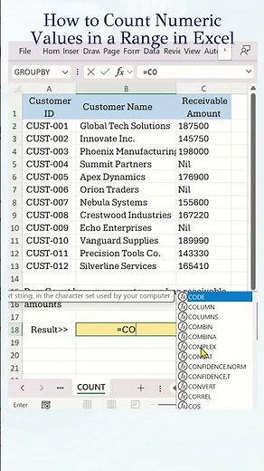 How to Count Numeric Values in a Range in Excel