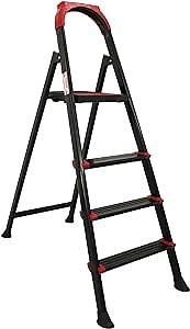 Steperen 3 Step Ladder- Folding Step Ladder, 500 lbs Heavy Duty Steel Ladder, Multi-Purpose Lightweight Ladder for Household Daily or Hobbies, Anti-Slip Sturdy Feet, Black (4 to 5 Feet)