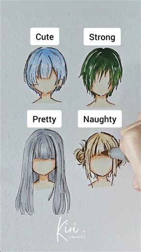 How to draw anime girl hair: Cute vs Strong vs Pretty vs Naughty #anime #art #draw #hairstyle