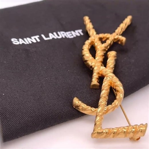 Yves Saint Laurent Gold-Plated Cassandre YSL Brooch 18.69g
