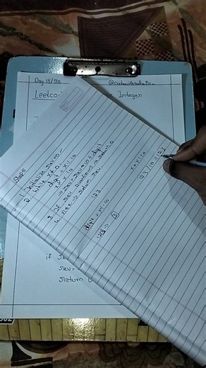 Sathwik bhat on Instagram: "Day 15/30 - LeetCode 7: Reverse Integer Reverse a 32-bit signed integer. Return 0 if overflow occurs. Approach: Use \u0010 to extract digit Use //10 to remove last digit Build reversed number Check overflow before adding new digit Time: O(log n) Space: O(1) Key skills: Modulo & division Overflow handling (INT_MAX/INT_MIN) Sign management Drop "DAY 15" if you nailed it! #leetcodesolution #java #pythonprogramming #codingisfun #coding"