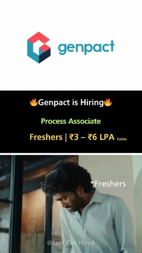 Lets Get Hired on Instagram: "Every smooth operation has a backbone. Process Associates are that backbone. 🔧📊 💼 Genpact is hiring Process Associates — Freshers & Experienced Eligible If you’re accurate, organized, and good with processes & documentation → this role fits you perfectly. 📩 Comment “GENPACT PA” and I’ll DM you the apply link + full details 🔗 Or tap link in bio to apply instantly Stability. Structure. Growth. 👉 Follow for more corporate hiring alerts. #freshershiring #careeropp