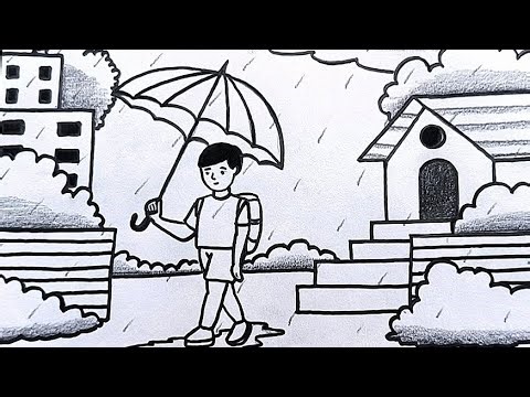 Monsoon drawing easy | rainy season drawing easy || outline drawing easy