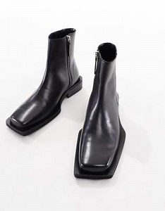 ASOS DESIGN chelsea boots in black polish leather with angled sole | ASOS