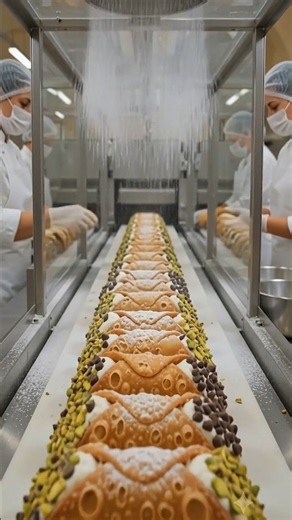 How Sicilian Cannoli are Made in a Luxury Italian Factory ✨️🔥🥰✨️ #shorts #shortsfeed #foodlovers