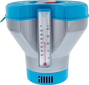 U.S. Pool Supply Deluxe Pool Chlorine Floater Dispenser with 100° F Thermometers on Each Side, Pop-Up Refill Indicator - Large Capacity Holds 3", 4" Tablets 8" Diameter Floating Chlorinator