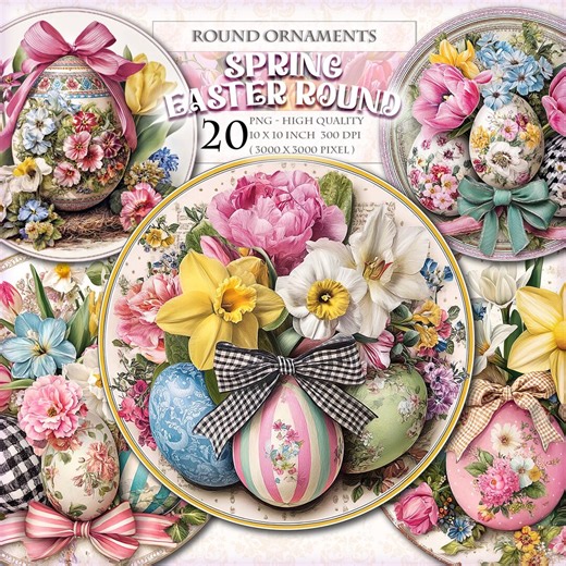 Spring Easter Round Clipart, Printable 20 PNG Image, Ornaments Gift, Door Hanger Wreaths Sign Image, Scrapbook Ephemera, Instant Download. - Etsy