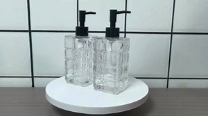 Clear Glass Soap Dispenser with Black Pump, 2 Pack 11oz Square Hand Dispenser, Refillable Lotion & Dish Soap, Bathroom Shower Gel