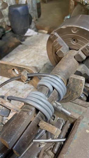 Handmade Double Spring on Lathe Machine | 9mm Iron Wire #youtubeshorts