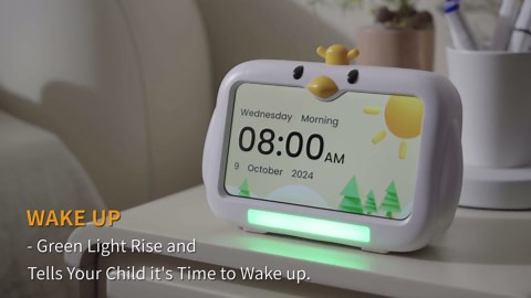 Kids Alarm Clock - OK to Wake Clock for Toddlers,7 Inch Sleep Training Clocks with Red/Green Lights, 8 Natural Sounds & 2 Levels Night Lights for Children.