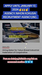6K views · 128 reactions | Apply⬇️⬇️⬇️ @TrabahongAbroad:https://pinoyrefresher.com/hiring-baker-for-tokyo-bread-industrial-federation-of-cooperative-under-nihon-kokusai-recruitment-agency-inc/?fbclid=IwAR1F | PINOY Refresher Taiwan | Facebook