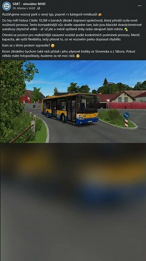 Simt Simulator - Představení minibusu Irisbus Citelis 10,5M DSZO - Info z oficiálního FB - 20.3.2026