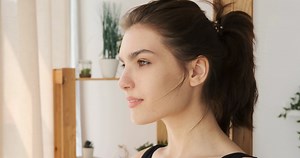 Woman Looking Out Through Window Enjoying Stock Footage SBV-338546689 - Storyblocks