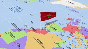 Download Morocco Flag Waving in Wind, World Map Rotating around Flag, Seamless Loop, 3D Rendering for free