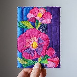 PDF Pattern for Quilted Fabric Postcard With Hollyhocks / PDF Postcard Pattern With Raw Edge Applique - Etsy