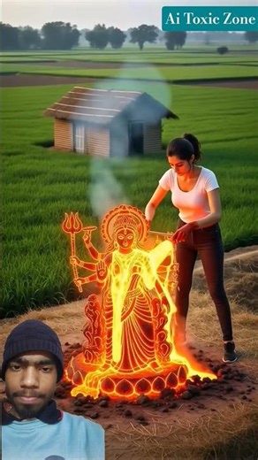 In the village a pandal is set up for Goddess Durga for one day. 🥰 #ai #mhaedit #maa #durga #shorts