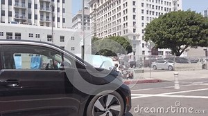 Luxury High Rise Apartments are Behind Homeless Tents on the Sidewalks in Downtown Los Angeles Stock Video - Video of main, bike: 219471531