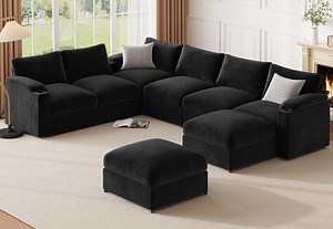 Modular Sectional Sofa Couch for Living Room Velvet Couches Oversized U Shaped Convertible Sleeper Sofa Chaise Detachable Armrest Cushion Cup Holder (Black, 8 Seats) - Walmart.com