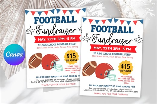 Football Fundraiser Flyer Template for School, Church, Charity- Canva Template - Etsy