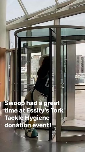 The Philadelphia Eagles Swoop celebrates as Essity presents a record breaking $39,000 worth of Tork North America sustainable hygiene products to the Philadelphia community via Project HOME at our Tork Tackles Hygiene with Every Catch Donation Event! #tacklehygiene | Essity