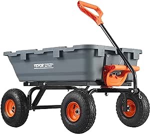 VEVOR 800lbs Poly Garden Dump Cart, Heavy Duty Yard Dump Cart Wagon with 10in Tires, 180°Rotating Handle, Steel Frame and Quick Release System