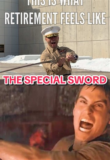 I JUST RETIRED. THIS SWORD GOT ME IN AND SAW ME OUT. This is the original sword from the famous Marine Corps commercial that got me interested in the Marine Corps. It was there for my retirement ceremony. This is what retirement feels like. #marinecorps #marines #sword #retired #usmc