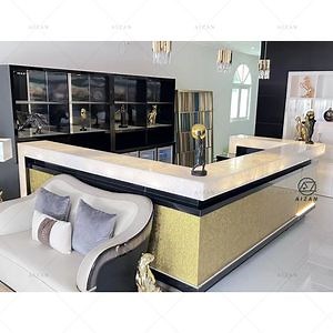 [Hot Item] Diseño de barra de bar de lujo de piedra de mármol artificial Corian con iluminación LED para bar en casa