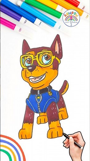 Draw PAW Patrol Simple | How to Draw Chase with Glasses 🌈 🐶 #shorts #pawpatrol #howtodraw