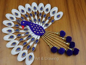 How To Make Peacock Design Wall Hanging With Plastic Spoons For Home Decoration | NR Art & Drawing