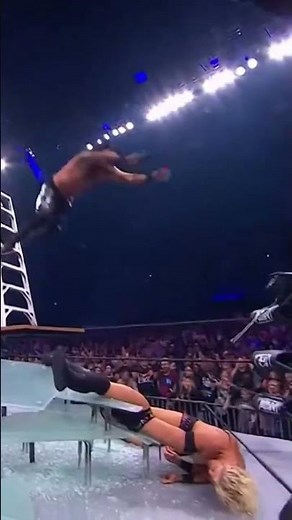 Insane dive from ladder through glass tables!! #aiwrestling #aishorts #allfantasywrestling
