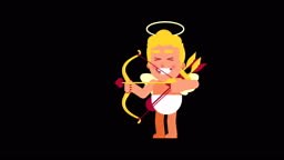 Character Cupid shoots from bow in blind. Alpha channel. Loop...