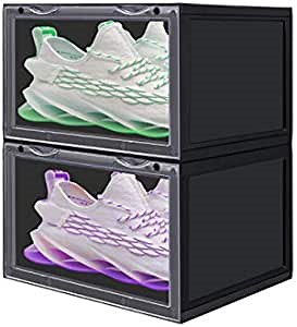 Shoe Storage Box with magnetic, Stackable Clear Plastic Storage Shoe Container Organizer for Collection Sneakers Limited Shoes, 2 Pack