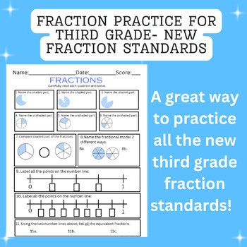 Third Grade Fraction Test |Fractions Review | Naming Equivalent Fractions