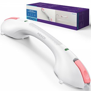 KEKOY Shower Grab Bars for Seniors, 17.5“ Heavy Duty Suction Cup Handles, Non-Slip Bathroom Shower Handles for Elderly, Handicap, Bathtub with Safety Indicators, Pink