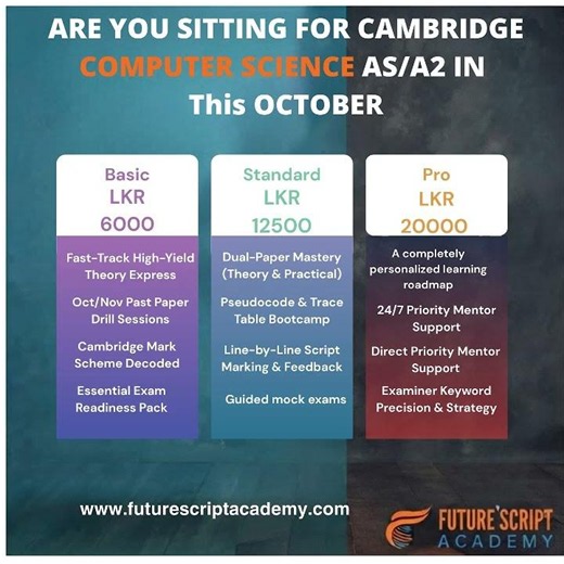 Choose your Plan For Cambridge Computer Science wtsapp +94 78 834 0889