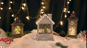 GOOSH Christmas Snow Globe Lantern Water Glittering The Snow House and Santa Claus with Music, USB Lined/Battery Operated Lighted Lantern for Christmas Festival Decoration Gifts